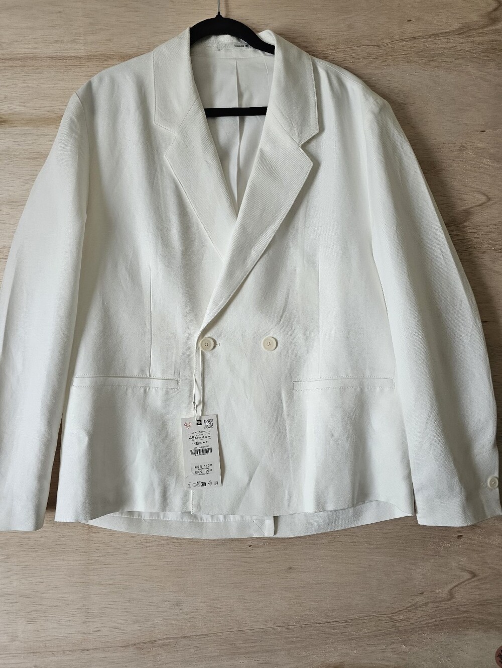 ZARA Men Off-White Linen Blend Double Breasted Blazer Jacket NWT Size 48 / US 38 - Picture 4 of 14